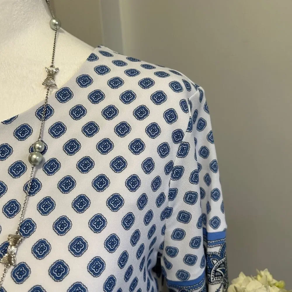 Michael Kors Blue and White Sheath Dress